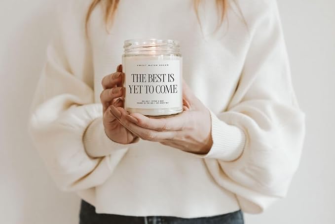 Sweet Water Decor The Best Is Yet To Come, Sea Salt Citrus Musk Amber Scent, 9oz Soy Candle, Gold Lid, Non-Toxic, Gift for Engagement, Graduation, Retirement, Wedding, Bridal Party, 40+ Hour Burn Time