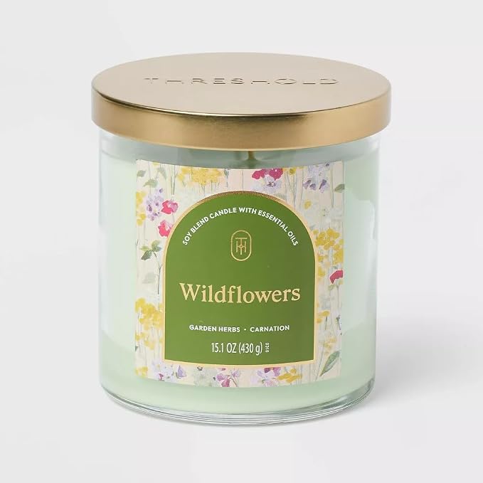 Threshold 2-Wick Lidded Glass Jar Candle (15.1oz, Wildflowers)