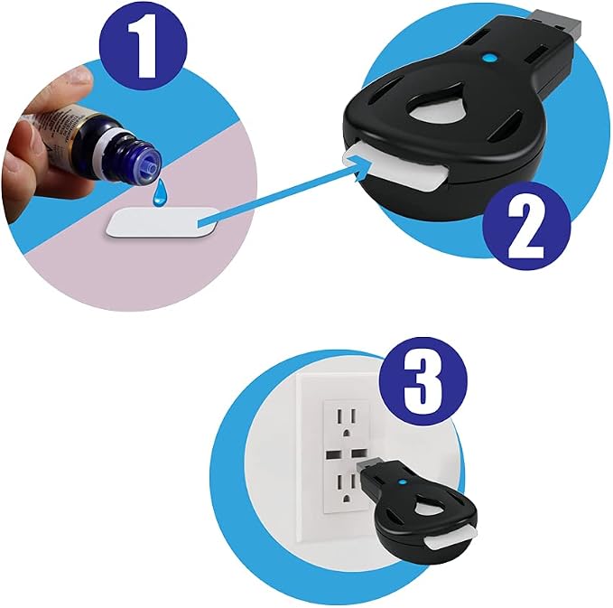 Aromakey USB Aromatherapy Diffuser with 5 Unscented Refill Pads for Bedroom - Bathroom - Kitchen - Home - Office - Car - Travel (Black)