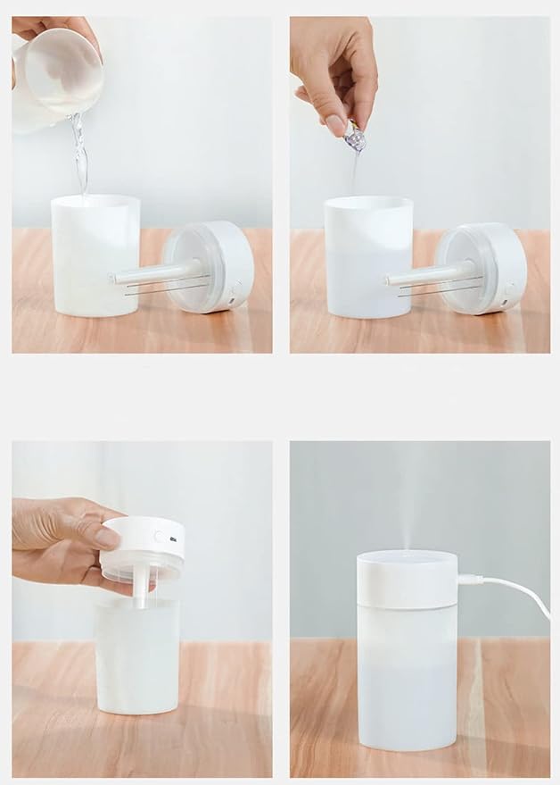 Mini Humidifier, USB Power Supply, Suitable for Study Room, Bedroom, Baby Room, Office, Car, With 7 Color LED, Air Humidifier, Can Be Used for Facial Moisturizing (White)