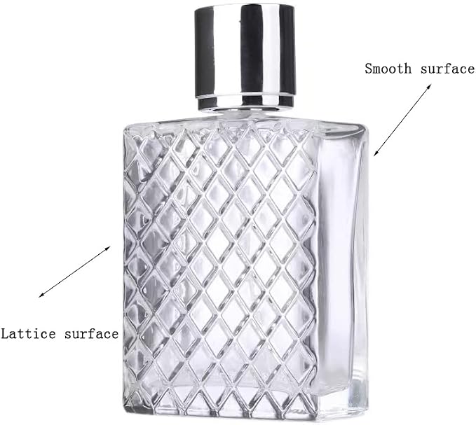 2 Pack 100ml Glass Perfume Atomizer,Square Lattice Perfume Spray Bottle with Silver Aluminum Sprayer,Portable Fragrance Fine Mist Spray Bottle for Travel