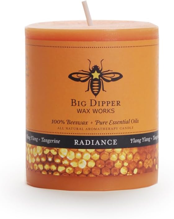 Big Dipper Wax Works 100% Pure Beeswax Pillar Candle, Rejuvenation (Sweet Orange & Clove Bud) Aromatherapy Candle with Pure Essential Oil, Non Toxic Natural Candle, 60 Hour Burn, Medium 3" x 3.5"