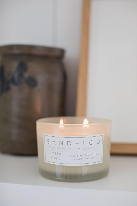 Sand + Fog Scented Candle - Amber & Fig – Additional Scents and Sizes – 100% Cotton Lead-Free Wick - Luxury Air Freshening Jar Candles - Perfect Home Decor – 12oz