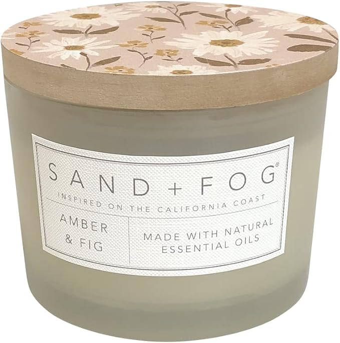 Sand + Fog Scented Candle - Amber & Fig – Additional Scents and Sizes – 100% Cotton Lead-Free Wick - Luxury Air Freshening Jar Candles - Perfect Home Decor – 12oz