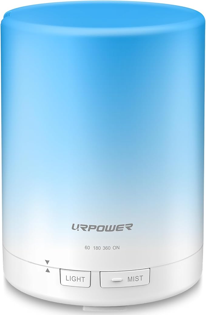 URPOWER 300ml Essential Oil Diffuser: Ultrasonic Aromatherapy Diffuser Quiet Auto Shut-Off, 4 Timer Settings(1H 3H 6H ON) & 7-Color Night Light Humidifier for Yoga Bedroom Living Room Office