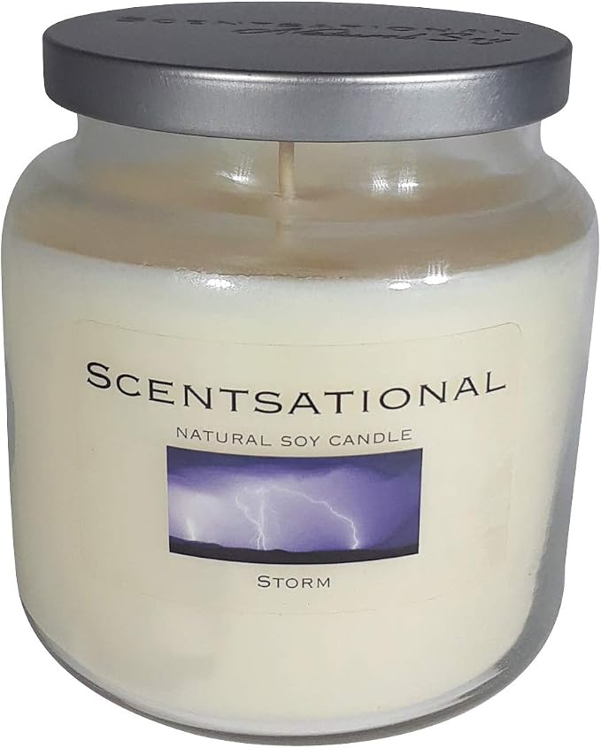 Scentsational Storm Jar Scented Candle - Fresh After Rain Breeze - Hand-Poured White Natural Soy Wax with Wooden Lid - Single Lead-Free Wick - 19 oz