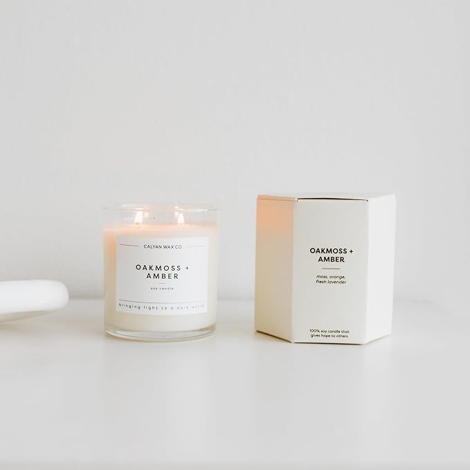 Calyan Wax Co. Smoke & Leather 2 Wick Scented Candle - 37 Hour Burn - Luxury Clean Soy Wax Candles - Long Lasting Large Glass Jar Candle for Home - 8.8oz