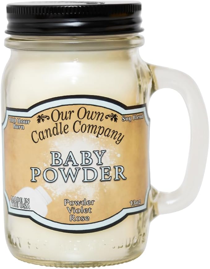 Our Own Candle Company Baby Powder Scented Mason Jar Candle, 100 Hour Burn Time, 13 Ounces