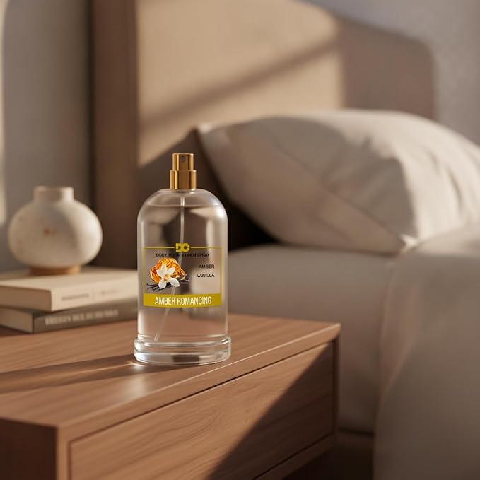 Daniella's Candles Amber Romancing Body Room and Linen Spray, Natural Body Mist & Room Spray, Long lasting Fragrance, 100ml/3.4oz