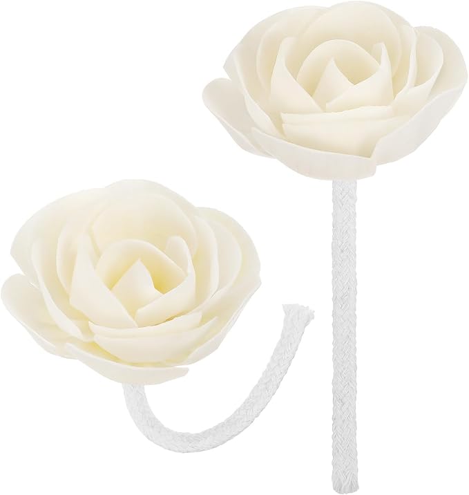 2pcs Camellia Flower Diffuser Sticks Natural Material Aromatherapy Reed Wood Flowers Fragrance Refills with Cotton Wick for Home and Office Decor