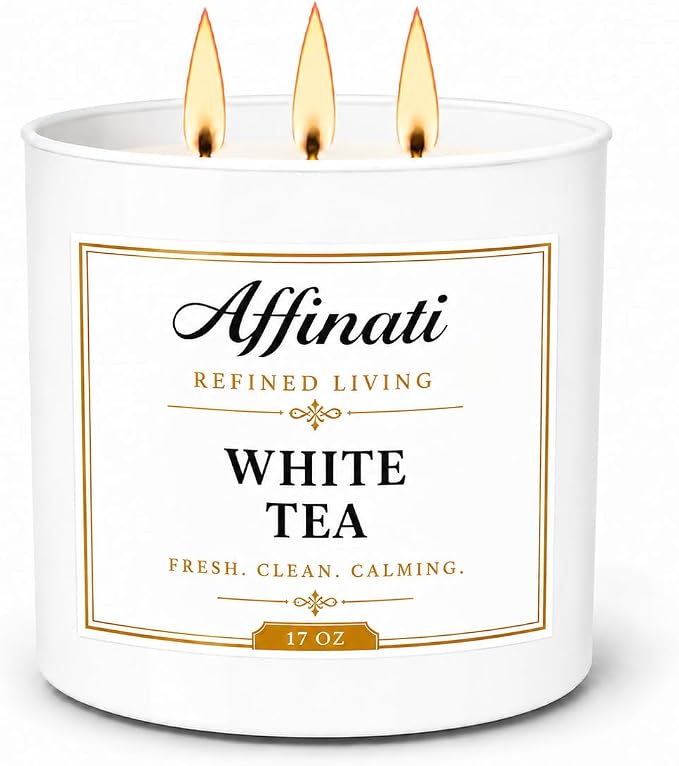 Affinati White Tea 3 Wick Scented Candle – Large Soy Blend Candle, Strong Scent Throw Fresh Crisp Herbal Spa Aromatherapy Candles for Home, Premium Luxury Home Fragrance