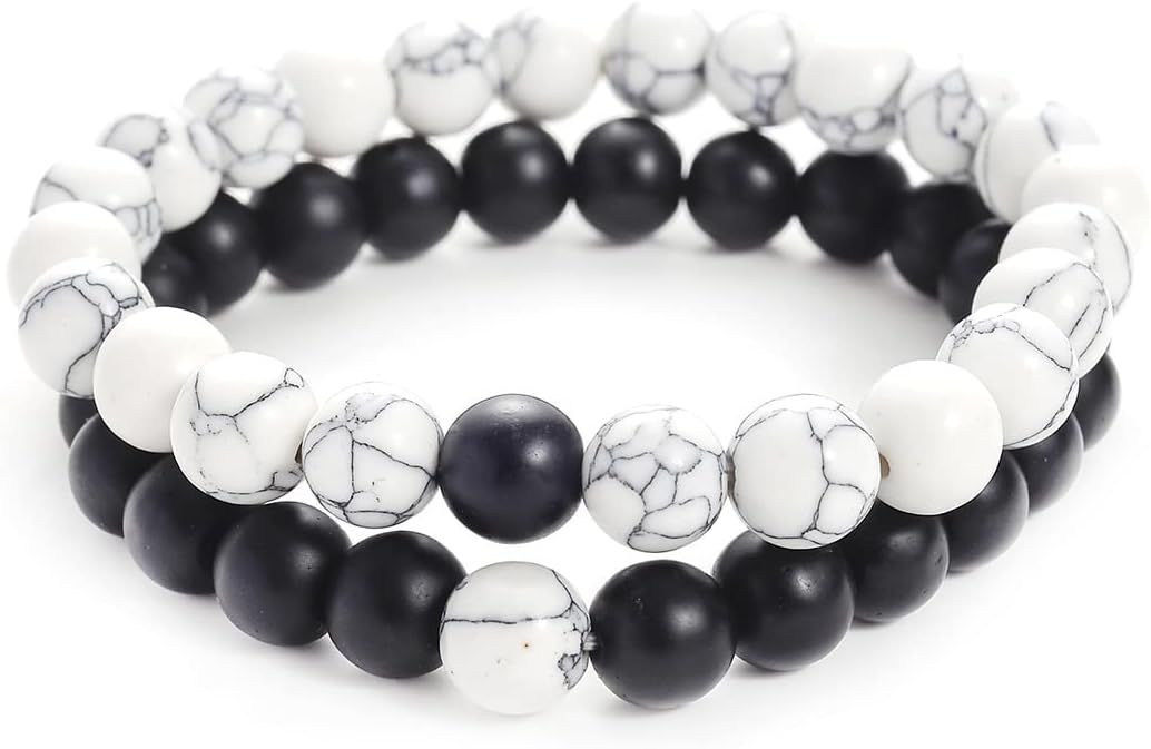 FORUBUS 2Pcs Lava Rock Beaded Bracelet Set – Essential Oil Diffuser Jewelry with Natural Stone Beads for Aromatherapy, Yoga, Meditation, and Stress Relief, Stretchy Bracelets for Women Men