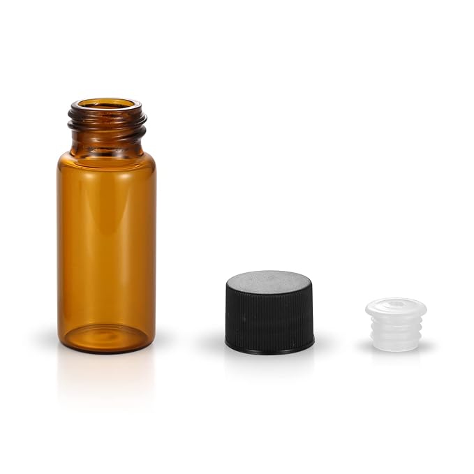 12 Pack Set Brown Screw Cap Glass Bottle Small Mini Empty Oil Amber Vial (10ml)