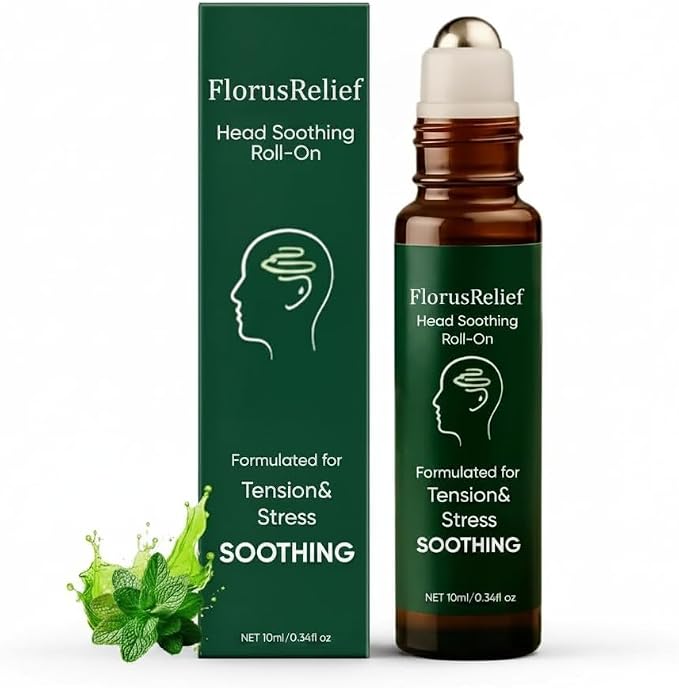 Florus Relief Roll on, Migraine Roll on with Magnesium Glycinate, Lavender, Peppermint, Chamomile for Headache Support