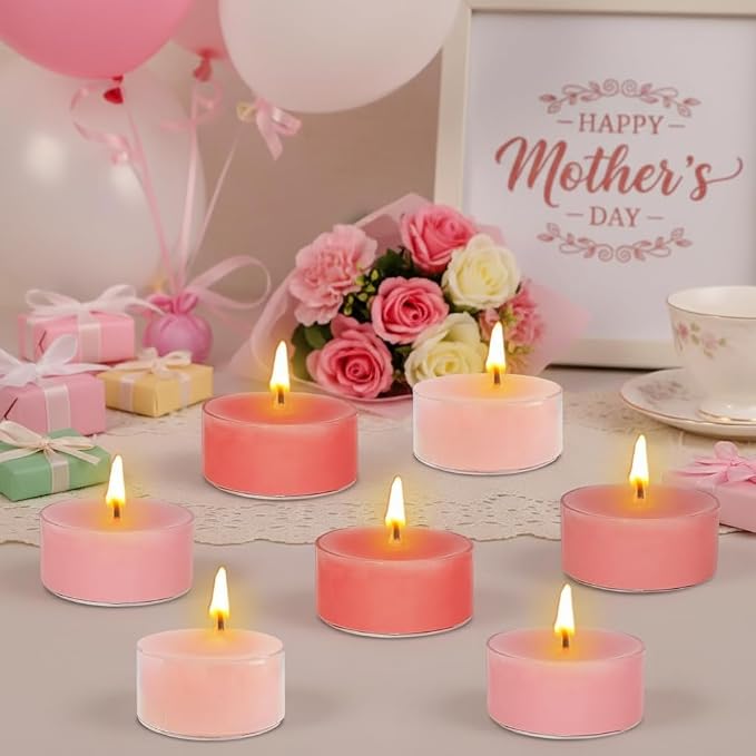 Rose Scented Tea Light Candles 12 Pack Gradient Pink Hand Poured Smokeless 4 Hours Clean Burning Small Round Tealight Candles for Mother's Day Meditation Romantic Dinners Wedding Cozy Evenings