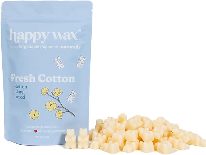 Happy Wax Fresh Cotton Scented Bear Wax Melts - Natural Strong Scented Fresh Infused w/Essential Oils - Non Toxic & Pet Safe - (8 oz Pouch)
