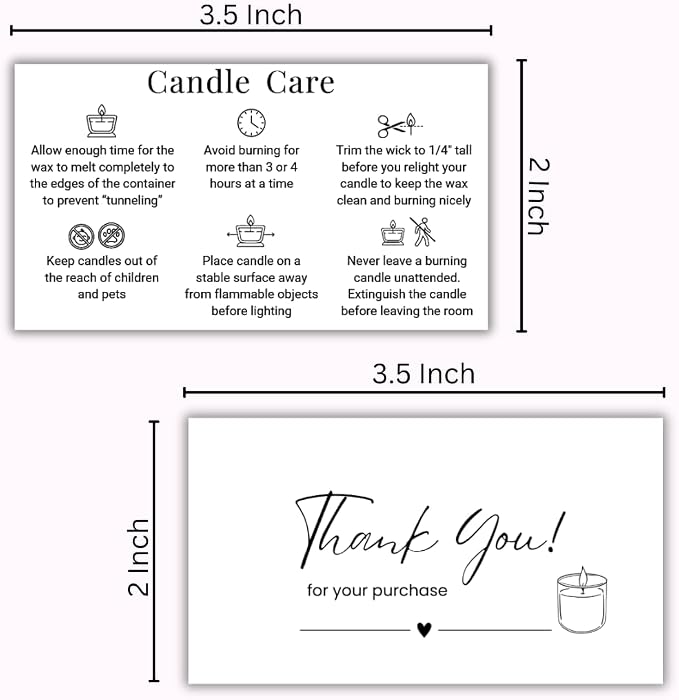 Handmade Candle Care Instruction Card, Candle Care Instruction Card, 3.5 x 2 in Business Card Size 50 Pack for Handmade Candle Makers