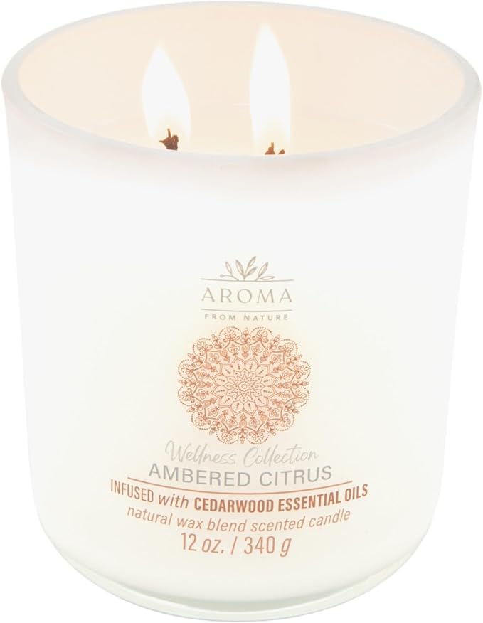 House of Velas, Aroma from Nature Wellness Collection Candle, 12 oz, 2 Cotton Wicks, Ambered Citrus, Large Painted Jar