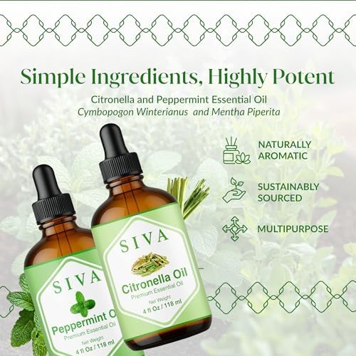 Siva Citronella Essential Oil and Peppermint Essential Oil 4oz Bundle Super Saver Combo – Premium Grade Value Set for Aromatherapy, Skincare and Haircare