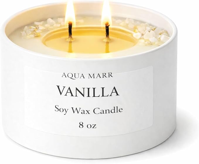 Vanilla Soy Candle – 8 oz Luxury Spa Candle – Clean Burning, Hand Poured – Aromatherapy Home Decor – Relaxing Gift for Women – Aqua MARR