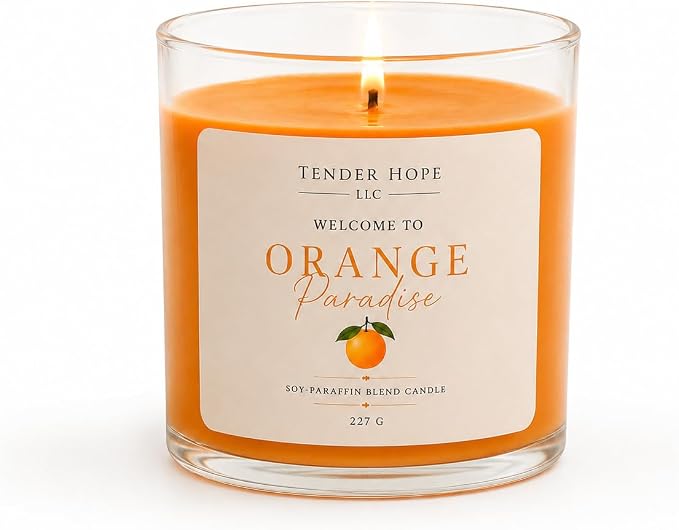Tender Hope Orange Paradise Candle – Fresh Citrus Orange Scent, Long Lasting Soy Paraffin, 227g | Fresh Citrus Orange Scent, Long Lasting, Soy Paraffin