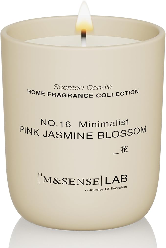M&SENSE Natural Soy Candle| Pink Jasmine Blossom | 5.3 oz | Mini Spring Scented Candles for Relaxation, Meditation, Home Décor | for Bedroom, Office, Party Small