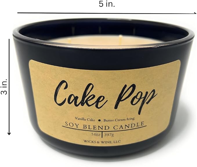 Wicks & Wine Soy Blend 3-Wick Cotton CORE Candle 14oz (Cake Pop)