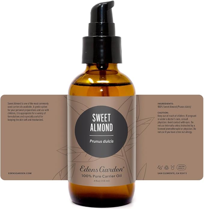 Edens Garden Sweet Almond Carrier Oil- 100% Pure Premium Cold Pressed & Hexane Free, Natural Moisturizer For Face, Lips, Skin, Hair, Body & Nails, Massage & Diluting Essential Oils 118 ml (4 fl oz)