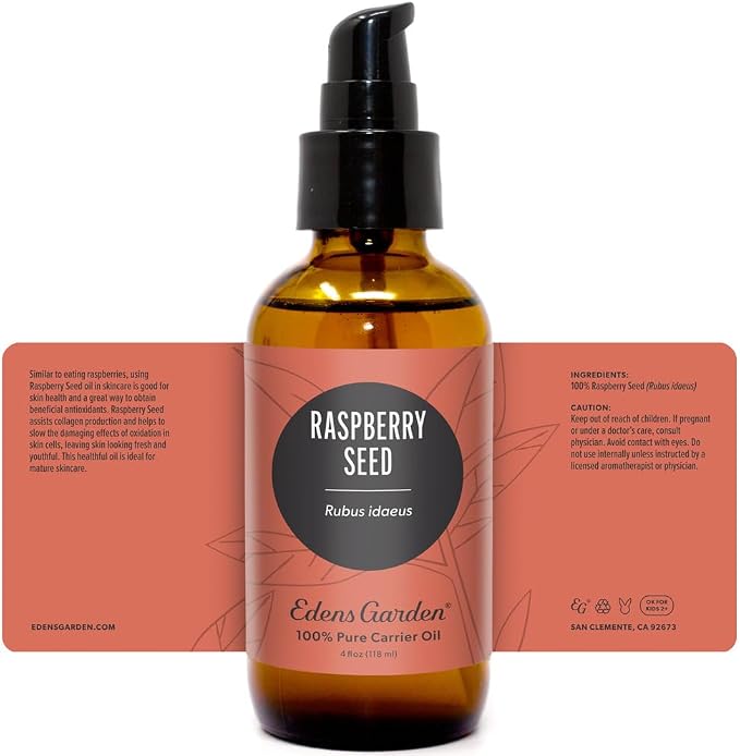 Edens Garden Raspberry Seed Carrier Oil- 100% Pure Premium Cold Pressed & Hexane Free, Natural Antioxidant Rich Moisturizer for Face, Skin, Hair & Nails- for Diluting Essential Oils 118 ml (4 fl oz)