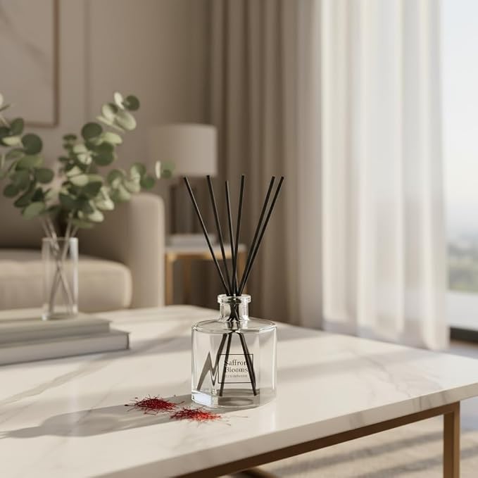 Bellevue Diffuser, 6 fl oz Glass Filled Diffuser, Highly Concentrated Fragrances with Essential Oils, Home Fragrance, Scent:Saffron Blooms