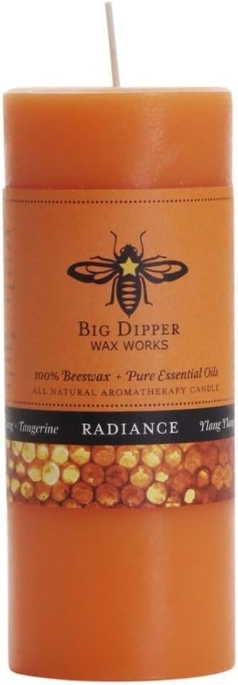 Big Dipper Wax Works Beeswax Aromatherapy Candle, Radiance, Pillar Candle, Ylang Ylang & Tangerine Scented, 40-Hour Burn, Pure Essentail Oils, 2" x 4.75"
