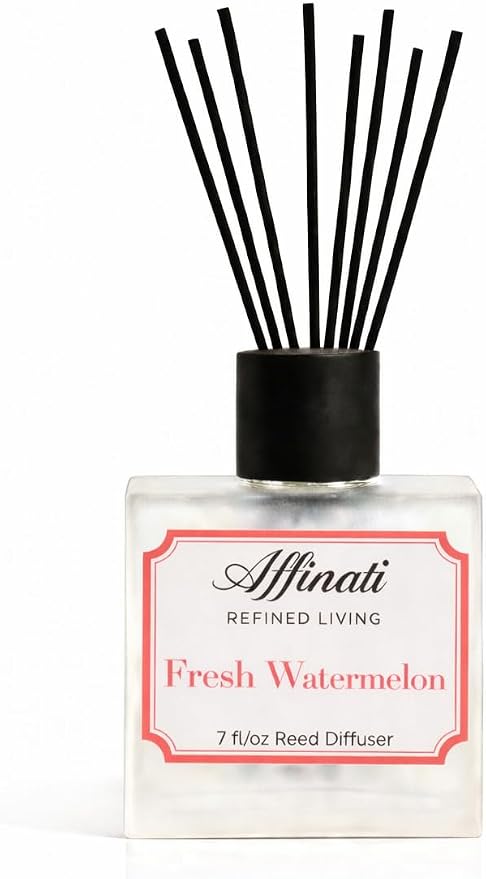 Affinati Fresh Watermelon Reed Diffuser – 7.0 fl oz Home Fragrance Diffuser with 8 Reeds – Long Lasting Flame Free Room Fragrance for Bedroom, Bathroom, Office & Living Room
