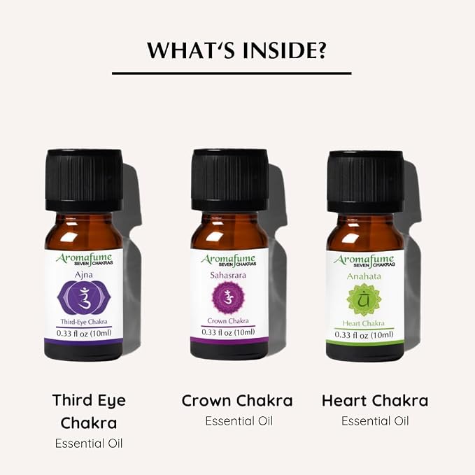 Third Eye Chakra, Crown Chakra, Heart Chakra Essential Oil Diffuser Blends by Aromafume | 3 x 10ml/0.33 fl oz| Aromatherapy Oils for Chakra Balance | Chakra Incense for Meditation, Yoga, Reiki
