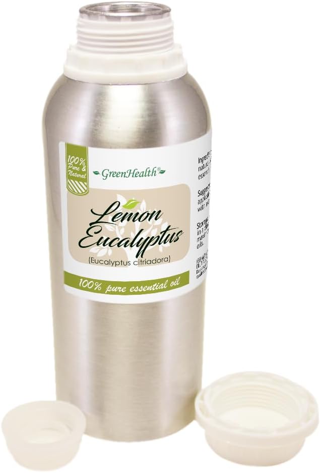 GreenHealth Lemon Eucalyptus Essential Oil – 8 fl oz (237 ml) Aluminum Bottle w/Plug Cap – 100% Pure, Natural Aromatherapy Oil for Diffusers, Candles, DIY & Home Refreshing