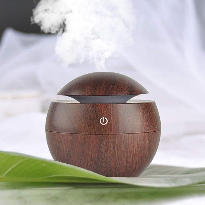Aroma Diffuser & Cool Mist Humidifier with LED Light – Ultrasonic Essential Oil Diffuser for Bedroom, Home & Car | Wood Grain Finish | Quiet Touch Control | Auto Shut-Off | Compact Portable Design