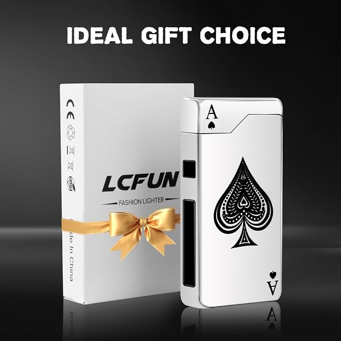 LcFun Electric Lighter - Rechargeable USB, Dual Arc Plasma, Windproof Flameless, Pocket Metal Lighter with LED Battery Indication for Candles, Camping (Silver Ace)