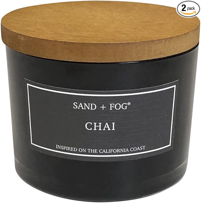 Sand + Fog Scented Candle - Chai – Additional Scents and Sizes – 100% Cotton Lead-Free Wick - Luxury Air Freshening Jar Candles - Perfect Home Decor – 12oz