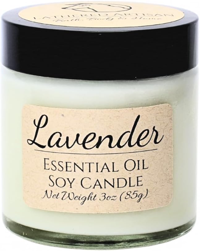 Pure Lavender Essential Oil Apothecary Candle - 3oz High-Potency Soy Wax - Real Botanicals & Crackling Wood Wick - Stress Relief & Sleep Ritual - Small Batch Luxury by Lathered Artisan