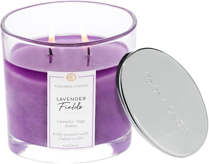 Colonial Candle Lavender Fields Scented Candle Jar, Highly Fragranced Candles for Home Scented, Mottled Wax Candle, 2 Wick, 8 oz - Made in the USA