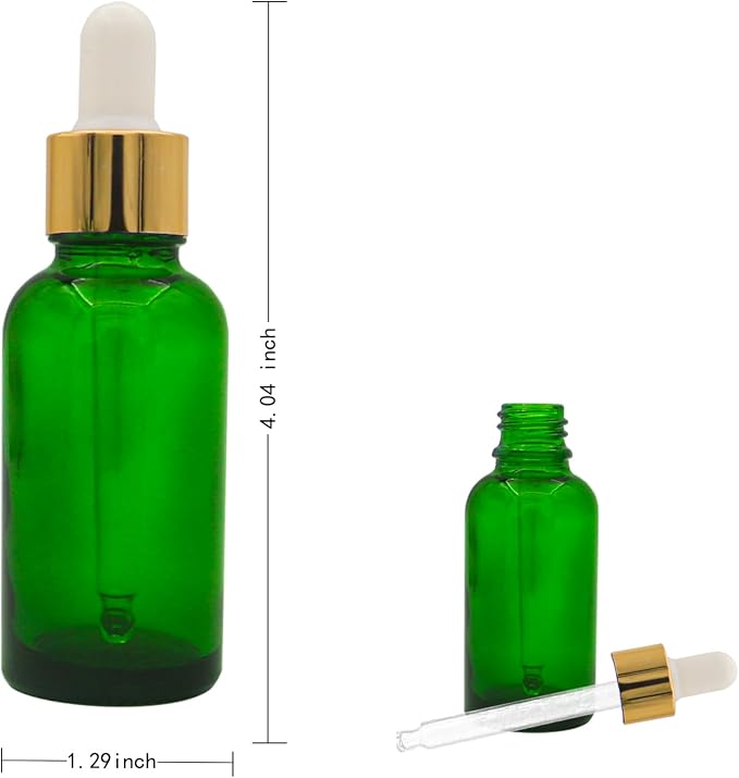 Green Glass Dropper Bottle 1oz, Tincture Bottles with Glass Dropper, for Essential Oils, Aromatherapy, Cosmetic, Laboratory, Pharmacy, Liquids,Stronger Suction ideal for Leakproof Travel