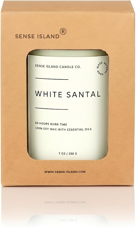 White Santal Scented Candle for Home | Natual Soy Wax | 50 hrs Burn Time | Hand Poured in Small Batches | Premium Fragrance