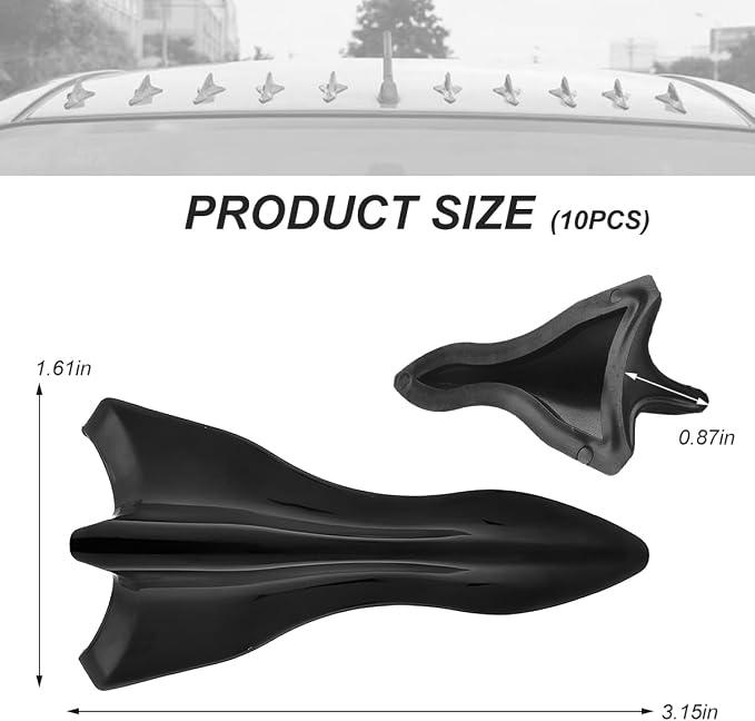 10 PCS Car Diffuser Shark Fin Kit, Self-Adhesive Air Vortex Generator Roof Wing Decoration, Universal Vehicle Diffuser Replacement Compatible with Spoiler Roof Wing (Black)
