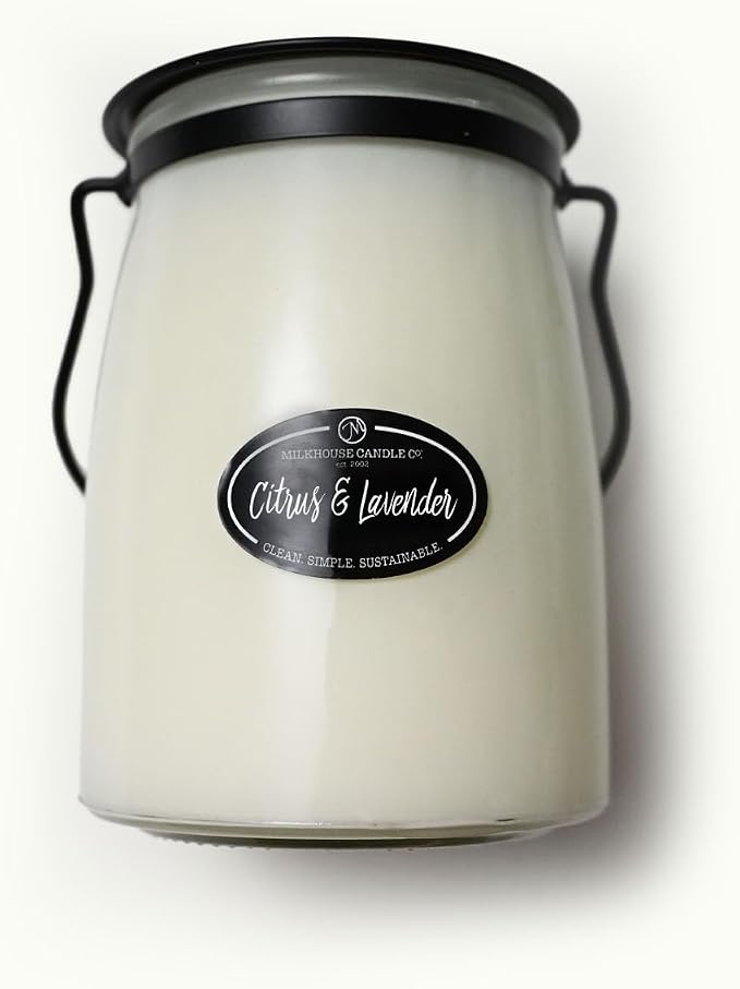 Milkhouse Candle Company Citrus & Lavender Soy Candle - Tart Citrus | Lavender Buds | Soft Herbal Undertones - 22 oz Butter Jar with Lid, 120+ Hour Burn Time, Made in the USA