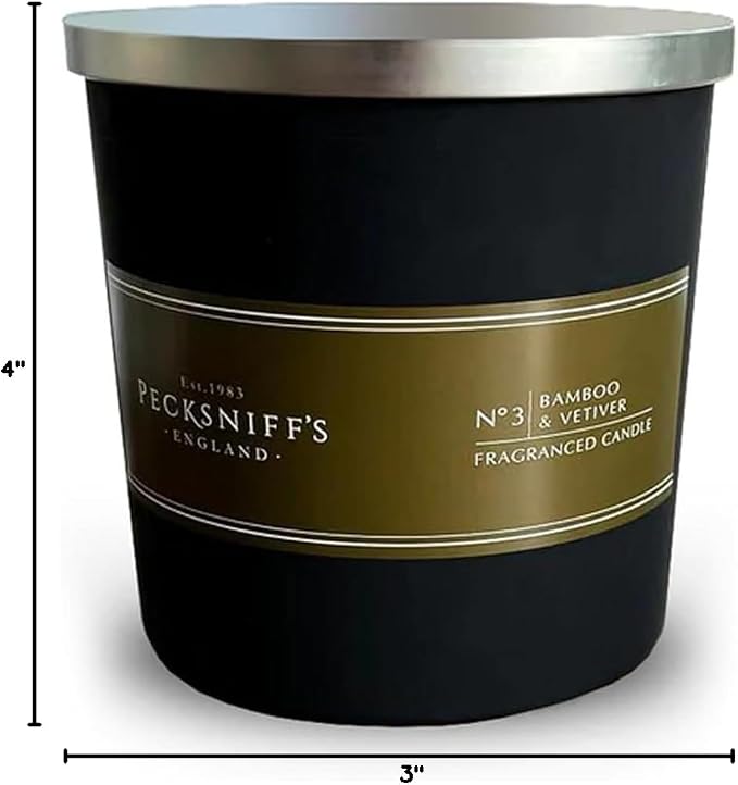Pecksniffs Black Tall Bamboo and Vetiver Scented Candle | 3 Wicks, 283g/9.9oz