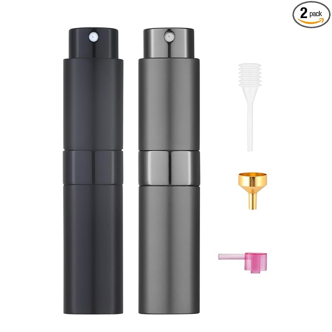 Tekson 8ml Travel Perfume Atomizer Refillable, Mini Cologne Spray Bottle Empty, Small Aftershave Portable Sprayer for Liquid Dispenser (Black&Grey)