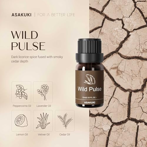 ASAKUKI Diffuser Oil Set – 500ml Oil Diffuser with 6 Masculine Essential Oils – Dark Cologne, Tobacco Vanilla, Vetiver, More – for Home, Office, Gift