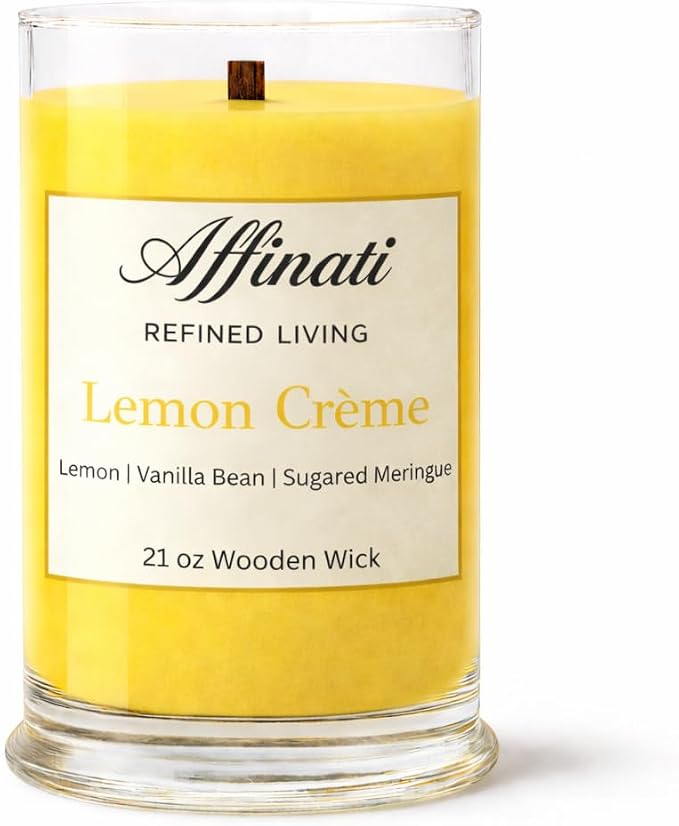 Affinati Lemon Creme Large Scented Candle, 21 oz Wooden Wick Tumbler – Highly Fragrant Premium Long Burning Fruit Fragrance, Soy Blend Candle