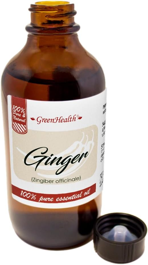 GreenHealth Ginger Essential Oil - 4 fl oz Amber Glass Bottle - 100% Pure & Natural Essential Oil