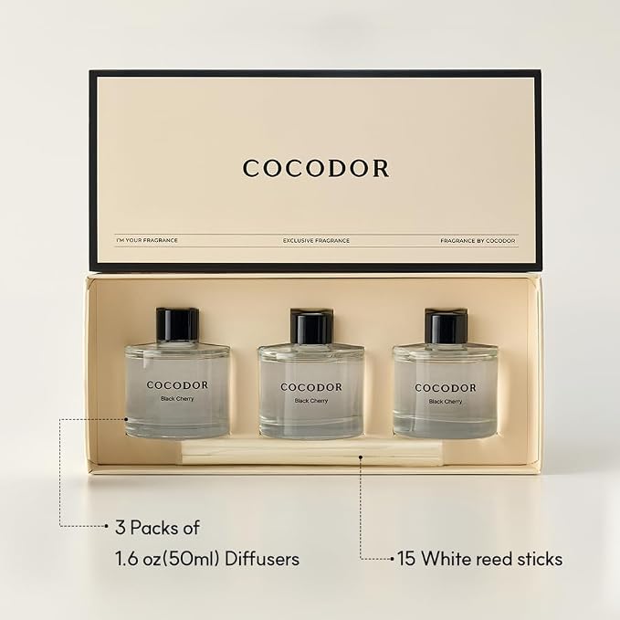 COCODOR Signature Collection Reed Diffuser Set of 3/Cedar Wood,Woody Hotel,Pure Cotton/1.6oz Each Pack/Home Fragrance Diffuser, Oil Scent Diffuser for Bathroom Shelf Decor Set
