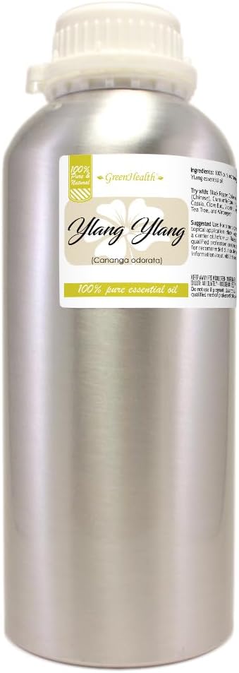 Ylang Ylang Essential Oil – 32 fl oz (946 ml) Aluminum Bottle w/Plug Cap – 100% Pure Essential Oil – GreenHealth